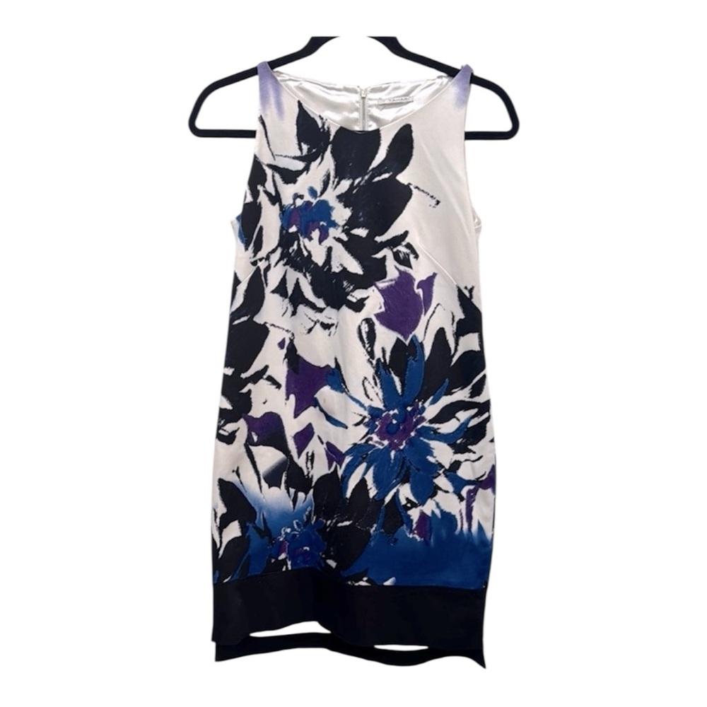 T Tahari Blue Purple and White Sleeveless Floral Dress Size 2